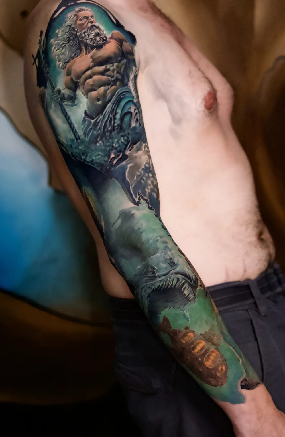 Poséidon et le Kraken face au Nautilus, sleeve complet couleur